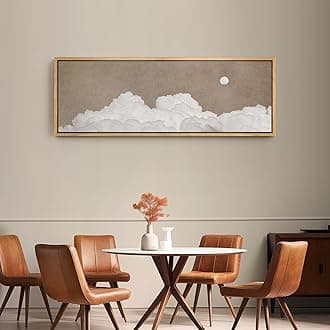 SIGNFORD Large Framed Canvas Print Wall Art Cloudy Moon Serene Sky Scene Illustrations Modern Art Calm Warm for Living Room, Bedroom, Office - 60"x20"