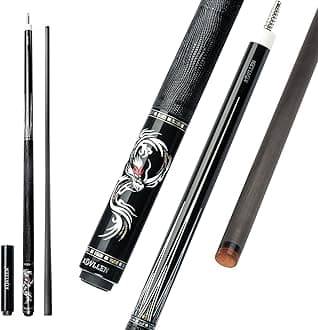 KONLLEN AING-1 Carbon Fiber Pool Cue Stick Handmade Dragon Real Inlay (Abalone Shell Handmade Inlay，Ebony Butt, 12.4mm Sea-Eye Tip, 3/88 Radial Pin Joint, with Extension Case)