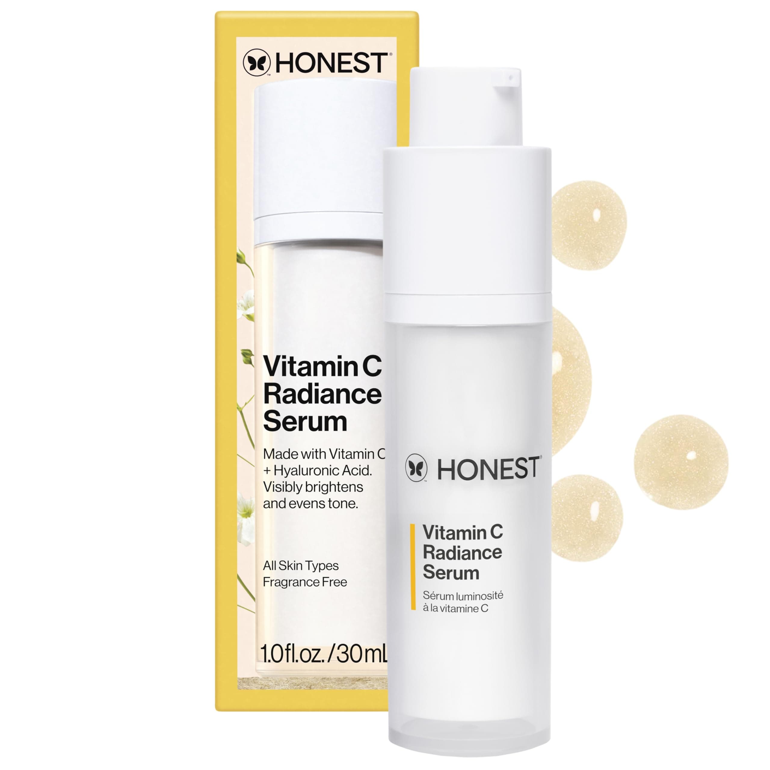 Honest Beauty Vitamin C Radiance Serum, Improves Brightens Skin Tone and Complexion, Gentle for Sensitive Skin, Fragrance-Free, Vegan, 1 fl oz
