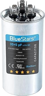 [UL Certified] BlueStars 35+5 uF 35/5 MFD 370-440VAC Dual Run Round Air Conditioner Capacitor - Fits AC Unit Fan Motor Start or Heat Pump or Condenser Straight Cool - Replaces 97F9834 Z97F9834