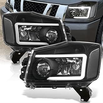 LED DRL Tube Bar Driving Head Lights Lamps Assembly Housing Left+Right Pair Compatible/Replacement For Nissan Armada Titan 2004 2005 2006 2007 2008 2009 2010 2011 2012 2013 2014 2015