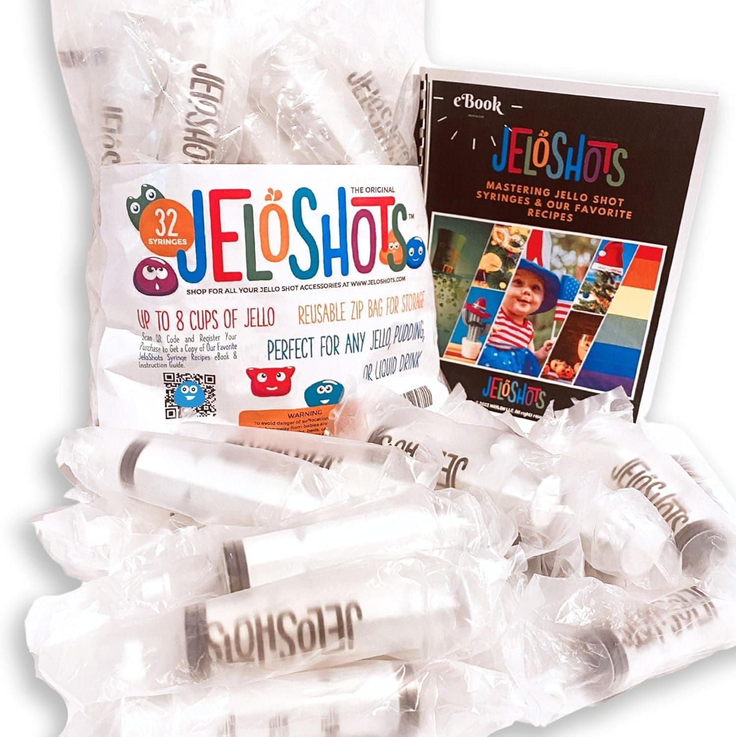 Jello Shot Syringes by JeloShots 32 Pack - Free Recipe eBook, Prewashed & Ready to Use, Jelly Shot Syringes for St. Patrick's Day, Nurses, Graduation, and Bachelorette Parties, Halloween Party Fun