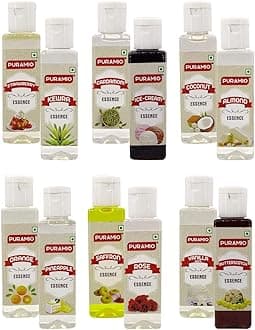 Puramio Culinary Liquid Food Essence 50ml Each (Pack of 12) - Vanilla White, Pineapple, Rose, Orange, Saffron, Cardamom, Butterscotch, KEWRA, Strawberry, Almond, Coconut, ICE Cream