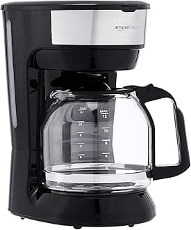 Amazon Basics 12-Cup Coffee Maker with Reusable Filter, Black and Stainless Steel