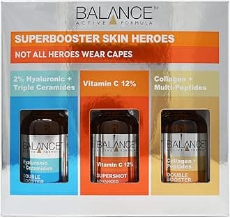 Superbooster Skin Heroes Set (2% Hyaluronic & Triple Ceramides, Vitamin C 12% & Collagen & Multi-Peptides Serums) - Dermatologically Tested. Suitable for all Skin Types.