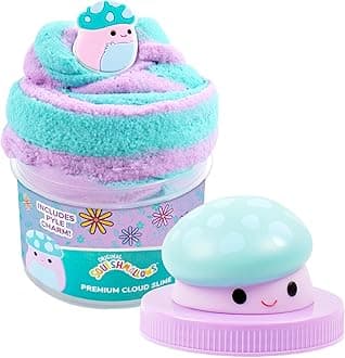 Original Squishmallows Pyle The Mushroom Premium Cloud Slime, Grape Scent, 8 oz. Jar Storage Container with Figurine Topper, Rubber Charm, Goodie Bags Stuffers, Kids Party Favors, Sensory Toys