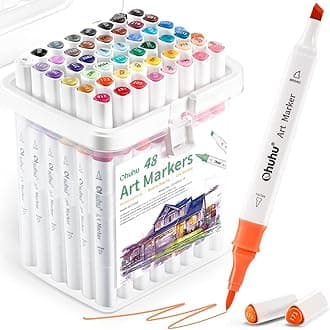 Alcohol Markers Double Tipped Art Marker Set For Kids Adults Coloring Illustration Great Value Pack For Students' Art Class,Better Designed Grip(New 48 Colours,Brush & Chisel),Multicolour