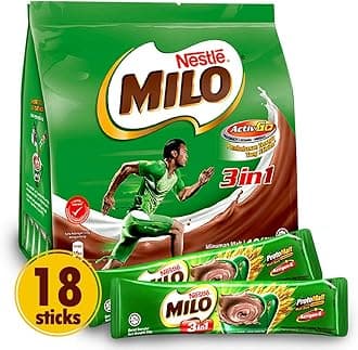Milo Nestle 3-in-1 Chocolate Powder (Richer than The Original) - Instant Malt Chocolate Powdered Drink - Fortified Energy Drink - More Chocolatey & More Malty - Imported from Malaysia, 18 Sticks