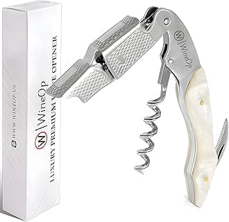 WineOp Professional Wine Opener Luxury Double Hinged Waiter's Corkscrew Wine Bottle Key - Cork screwer for Servers, Bartenders, Sommelier and Home Use | All-In-One Stainless Steel (White Resin)