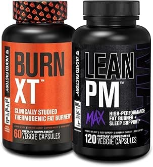 Jacked Factory Burn-XT Clinically Studied Thermogenic Weight Loss (60 Capsules) - Lean PM MAX Sleep Aid (120 Capsules) for Appetite Suppression (180 Capsules)