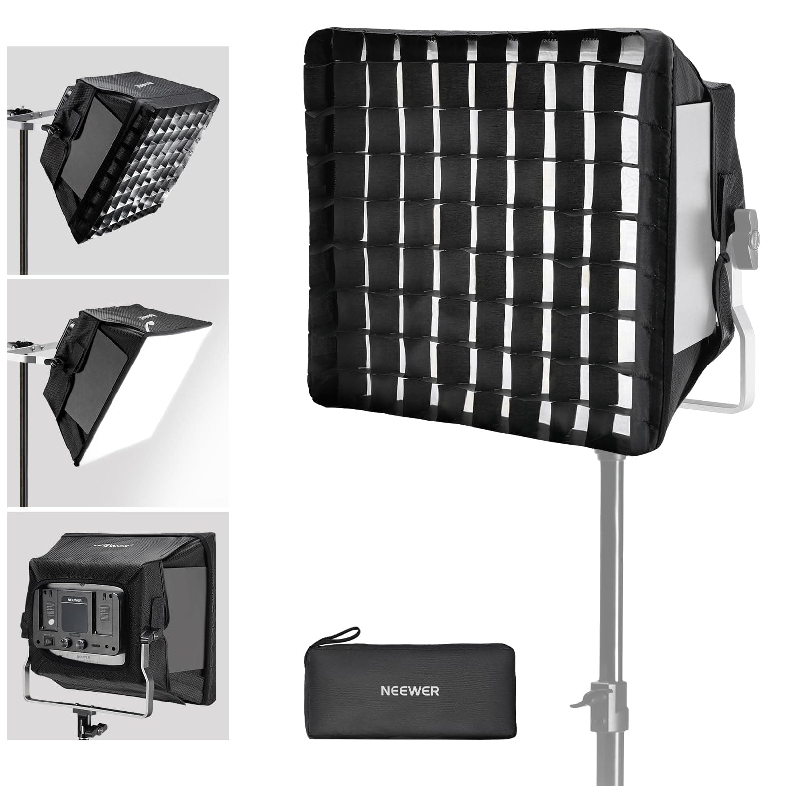 NEEWER Upgraded Softbox Diffuser for NL660 RGB660 PRO II LED Video Light Panel, 12.6"x11.6" Foldable with Grid/Bag/Blackout Hood, No Need to Remove barndoors Quick Set Up for Soft Light, NS4S