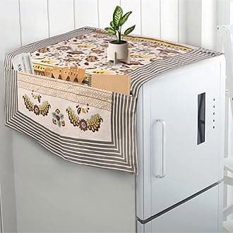 OrientalWeavers Hand Block Printed Floral Design Cotton Fridge Top Cover (Grey, 23"x46"), Refrigerator Top Cover with Spacious Deep Utility Pocket / Appliance Cover / Washing Machine Top Cover