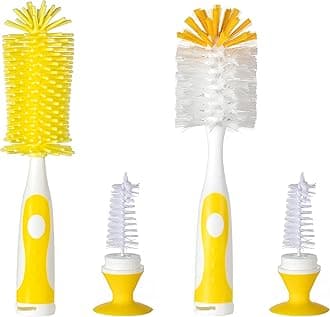 Chemimoso Multifunctional Cleaning Brush, Baby Bottle Brush, Bottle Brush Cleaner, Rotate The Suction Cup to Obtain The Small Bristle Brushes, Set Z, Yellow, Silicone and Nylon Brush