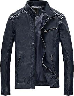 Youhan Men's Casual Zip Up Slim Bomber Faux Leather Jacket
