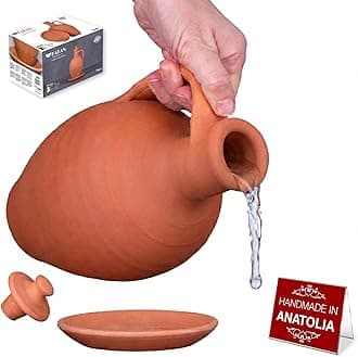 51 oz (1.6 Qts) Natural Clay Water Pitcher Set | Unglazed Terracotta Carafe & Plate | Traditional Mud Jug | Pottery Jar for Drinking Water