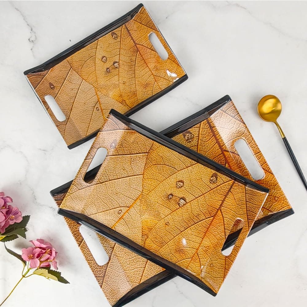 Melamine U.P.C Rectangular Serving Tray Set of 3/ Tray Set for Serving/Premium Printed Tray for Serving/Multi-Use Nashta Plate (Small, Medium & Large)