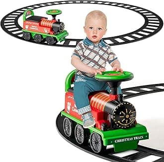 GYMAX Ride On Train with Tracks, 6V Kids Electric Car with Storage Seat, Music & Lights, Toddler Battery Powered Ride On Toy for 3 Years Old+ Boys Girls (Green), 52 x 22 x 35 cm (L x W x H)