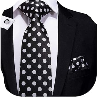 Hi-Tie Fashion Black Tie Handkerchief Cufflinks set Woven Silk Necktie for Men