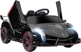 Aosom Lamborghini Veneno Licensed Kids Electric Car with Bluetooth, 12V Ride on Car with Butterfly Doors, Remote Control, Portable Battery, Suspension System, Horn, Songs, Lights, Black