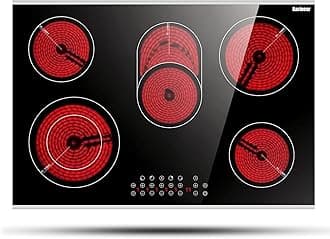 30 Inch Electric Cooktop 30 Inch 5 Burners Electric Stove Ceramic Cooktop, Drop-in Radiant Stovetop with Front and Back Metal Frame, Lock, Timer, 8400W, 220-240V, Hard Wire, No Plug
