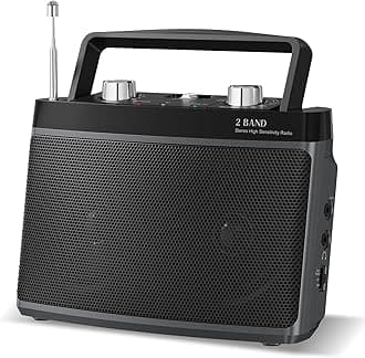 Audiocrazy AM FM Portable Radio Plug in Wall or Battery Powered for Home & Outdoor, Strong Reception & Stereo Sound, Easy to Use, Headphone Jack,Aux in,Small Gifts for Seniors Elderly （Black）