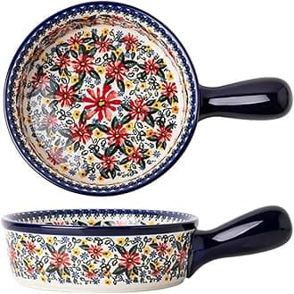 Red Daisy Flower Vintage Style Ceramic Bakeware Casserole Dish Baking Pan Lasagna Pans Baking Dish with Handles for Oven/Cooking/Kitchen-1 PCS-20 OZ