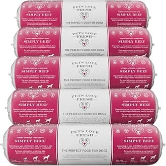 Healthy & Tasty Fresh Dog Food by Pets Love Fresh - 100% Natural - Real British Meat - Zero Preservatives - Simply Beef (5 x 1kg chub rolls)