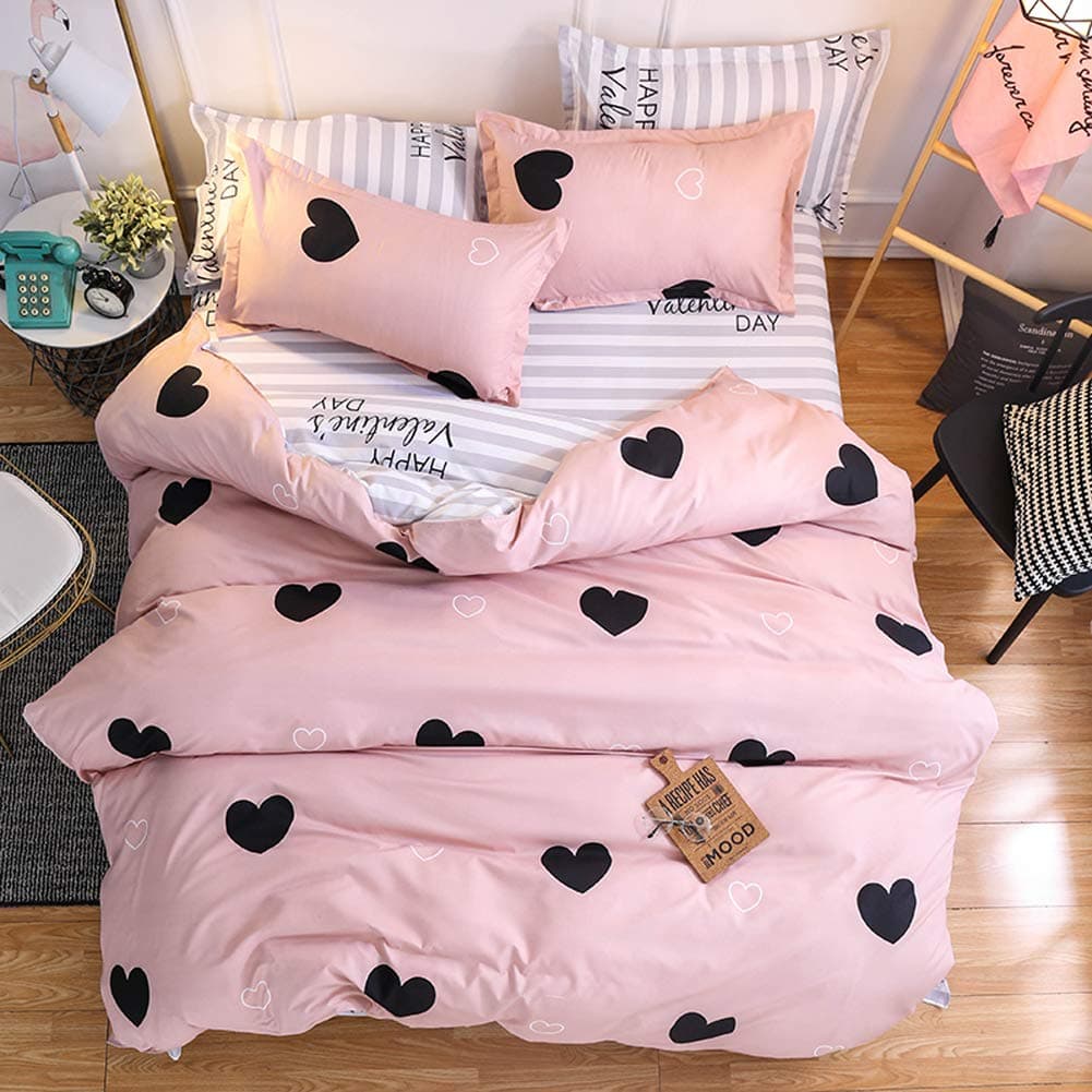 Chickwin Bedding Sets Duvet Cover Set Polyester Microfiber Printing Bedding Sets 3Pcs, 1*duvet cover 2* matching pillowcases For Kids and Family (Single 135x200cm, Black love)
