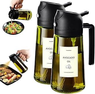 TrendPlain - Original 16oz/470ml Olive Oil Dispenser Bottle for Kitchen Gadgets and Air Fryer Accessories - Olive Oil Sprayer for Cooking w/Stickers - 2 Black