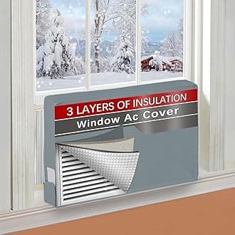 25"Lx17"Hx3.5" Indoor Air Conditioner Cover for Window Units, 3 Layers Insulation AC Cover for Inside Wall Unit with Aluminum Foil and 2mm Foam, Windproof Window Air Conditioner Cover Inside, Grey