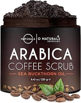 Coffee Arabica Dead Sea Salt Body Scrub. 100% Natural Detoxifying, Battles Cellulite, Wrinkles, Stretch Marks & Varicose Veins. Enriched w/Sea Buckthorn. Vegan for Women & Men. 8.45 oz