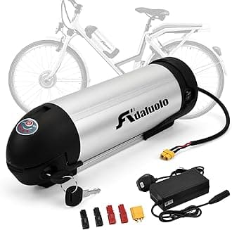 36V Ebike Battery 10AH Water Bottle Electric Bike Battery Silver Removable Electric Lithium Bicycle Batteries with Charger, Indicator Light, Base Holder for 36V 350W 250W 200W Motor