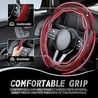 WOCOCN Carbon Fiber Car,Steering Wheel Cover with Non-Slip Lining, Multiple Color Options,Universal for Most Car Interiors Accessories (Bright Red 3PCS)