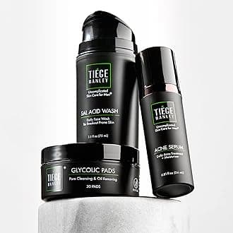 Tiege Hanley Men's Blemish Treatment System (Level 1), TiegeClear Essentials Routine for Smooth & Hydrated Skin - Includes Sal Acid Wash, Glycolic Acid Pads, and Serum - All Skin Types