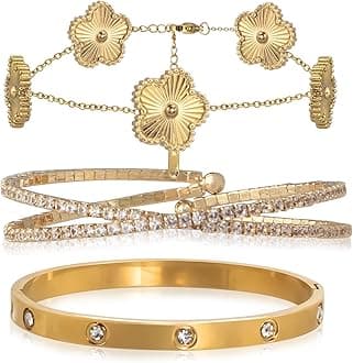 Gold Bracelets for Women Stainless Steel Bracelet 18K Love Bangle for women Cubic Zirconia Cuff Gold Bangle Set Fashion Jewelry Gifts