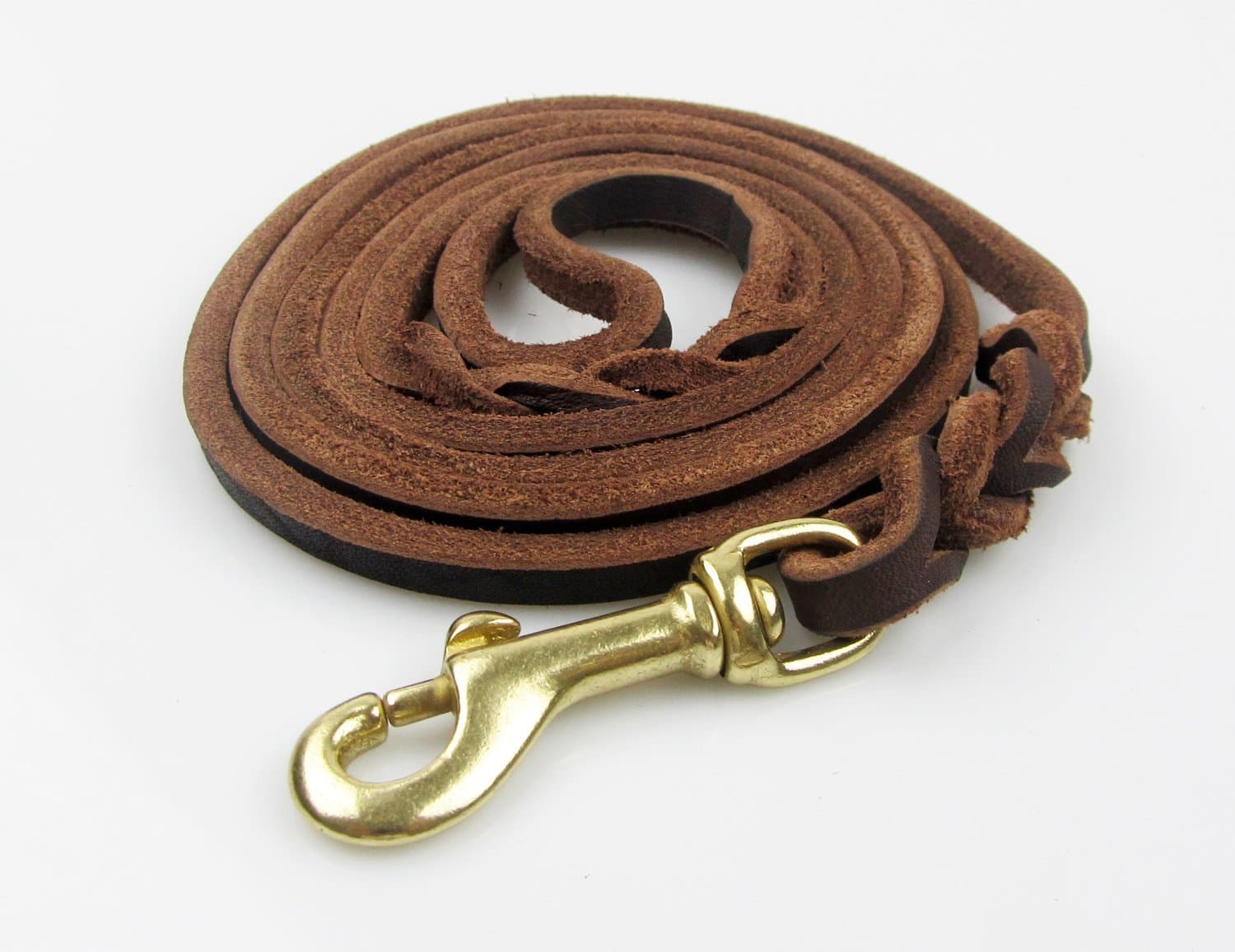 Rantow Braided Brown Leather Pet Walking Leads for Small/Medium Dogs Cats, 63 Inch Long 0.32 Inch Wide Durable Thick Leather Dog Leads with Strong Copper Collar Hook