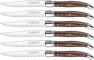 Trudeau Laguiole Steak Knives with Pakkawood Handles (Set of 6), Stainless/Wood