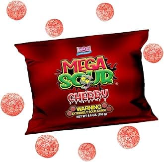 Barnetts - Mega Sour Candy Cherry 250g - Trendy Sweet Bags - Traditionally Handmade Sweets - Sour Coating Lasts 20 Seconds - Candies for Party Bag, Gift Hamper, or Hamper Box