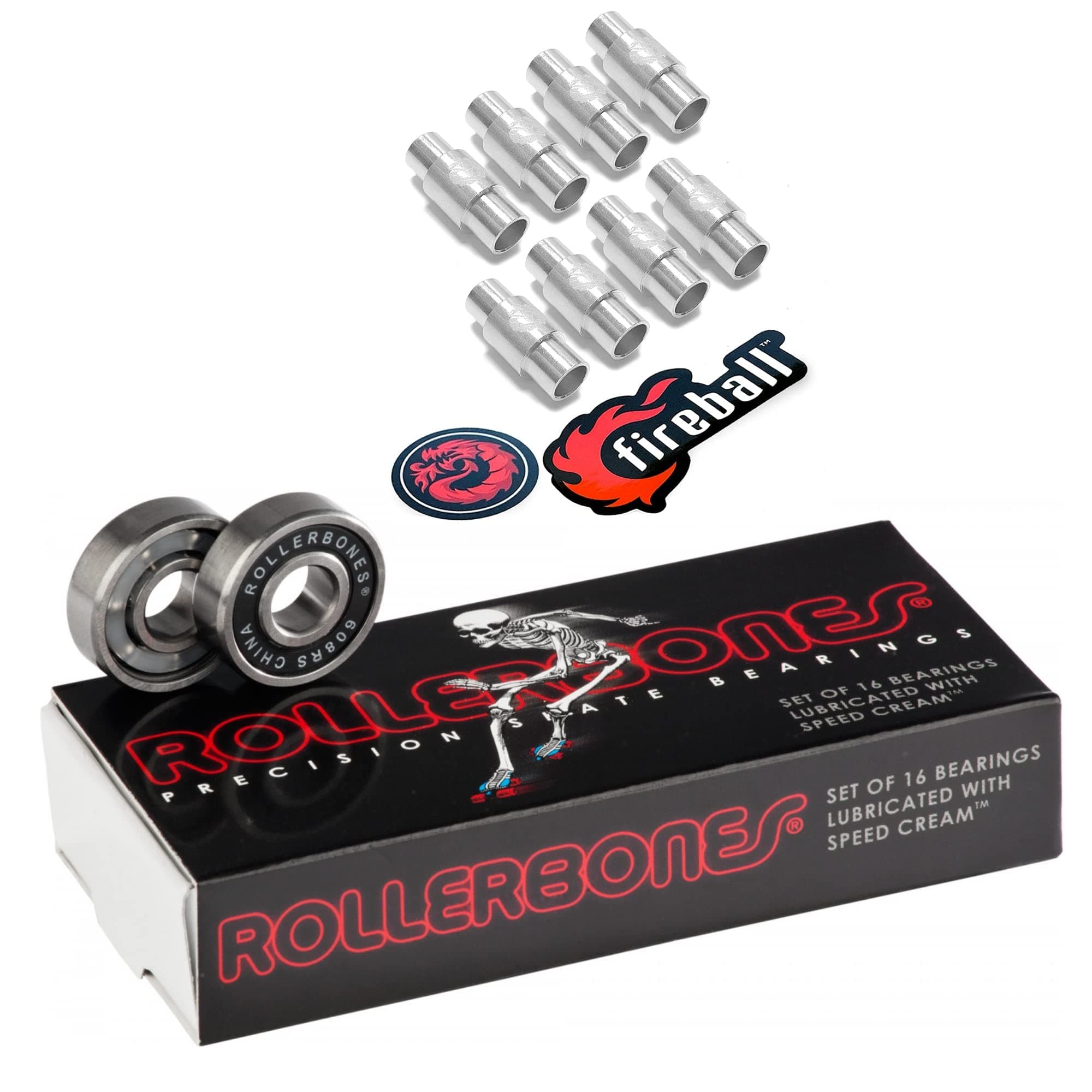 Roller Skate Bearings [Bones Roller Bones Bearings, 16 Pack, 8mm, Black, Nylon, w/ 6mm Spacers]