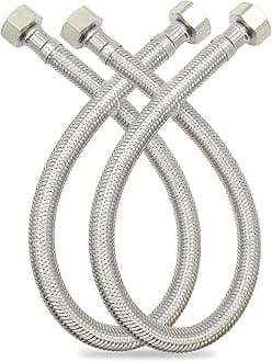 GLOBOMOTIVE 304 Grade Braided Stainless Steel Connection Pipe Hose Pipe for Wash Basin, kitchen Sink, Geyser - 18 Inch (2 Pieces Set, Pack of 1 Pair)
