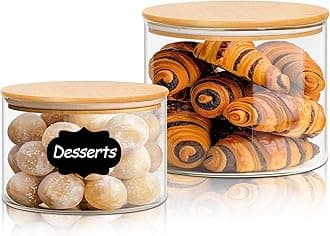 ComSaf Glass Food Storage Containers, 100 oz/44 oz Glass Flour and Sugar Containers with Airtight Lids, 7.1'' Wide Mouth Large Glass Jars with Bamboo Lid for Rice, Pasta, Oats, Grains, Cookie, Candy