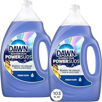 Platinum Plus PowerSuds Dish Soap Liquid, Dishwashing Liquid, Dish Detergent, Fresh Rain Scent, 51.5 fl oz (Pack of 2)