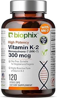 biophix Vitamin K2 MK-7 300mcg, 120 Vegan Capsules – High-Potency Supplement for Bone Strength and Immune Health