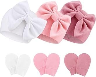 Newborn Baby Hats and Mittens Set Infant Bow Beanie Cap Toddler Gloves Newborn Hospital Hats for Baby Boy Girl Kid 0-6 Months