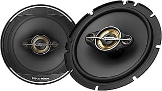 TS-A1681F, 4-Way Coaxial Car Audio Speakers, Full Range, Clear Sound Quality, Easy Installation and Enhanced Bass Response, Black and Gold Colored 6.5” Round Speakers