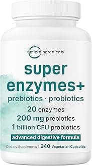 Super Enzymes with Prebiotics & Probiotics, 240 Veggie Capsules | High Potency Digestive Enzymes For Women & Men | Probiotic, Bromelain, Psyllium Husk & More | Immune & Gut Health Support