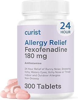 Curist Fexofenadine Hydrochloride 180mg (300 Tablets) - 24 HR Antihistamine Allergy Relief Tablets (300 Count) All Day Strength Generic Fexofenadine Bulk Non Drowsy Allergy Relief