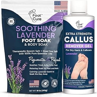 Lavender Foot Soak & Callus Remover Gel Kit - Extra Strength Callus Remover Gel for Feet, Remove Calluses with Epsom Salts, Dry Cracked Heels & Foot Odor, at Home Pedicure - Foot Care for Tired Feet