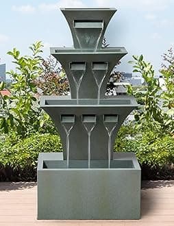 Outdoor Fountains and Waterfalls Multi-Tier Modern Flooring-Standing Fountain for Garden Patio Backyard Porch Balcony Décor 39.3 Inch Tall, Green