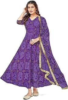 Women's Bandhani Print Anarkali Kurta with Matching Dupatta, Ethnic Indian Wear